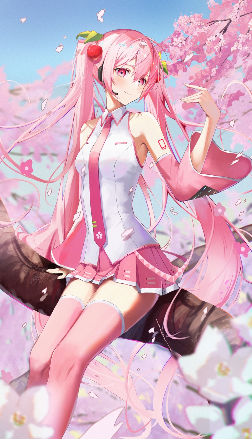 chamaru5963 hatsune_miku headphones sakura_miku tattoo thighhighs vocaloid