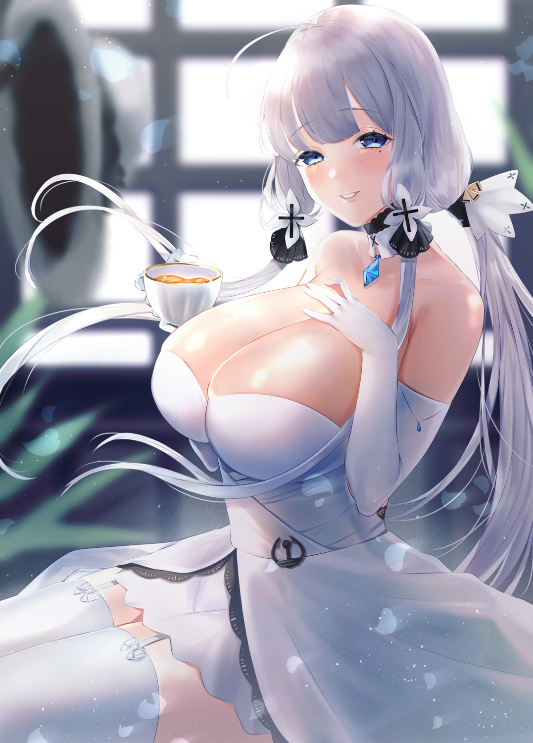 azur_lane comichipota illustrious_(azur_lane) no_bra stockings thighhighs