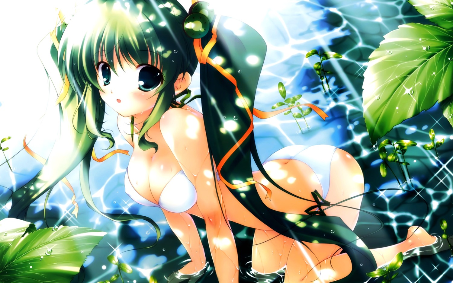 bikini cleavage erect_nipples melon-chan melonbooks melongirls mikeou swimsuits wallpaper