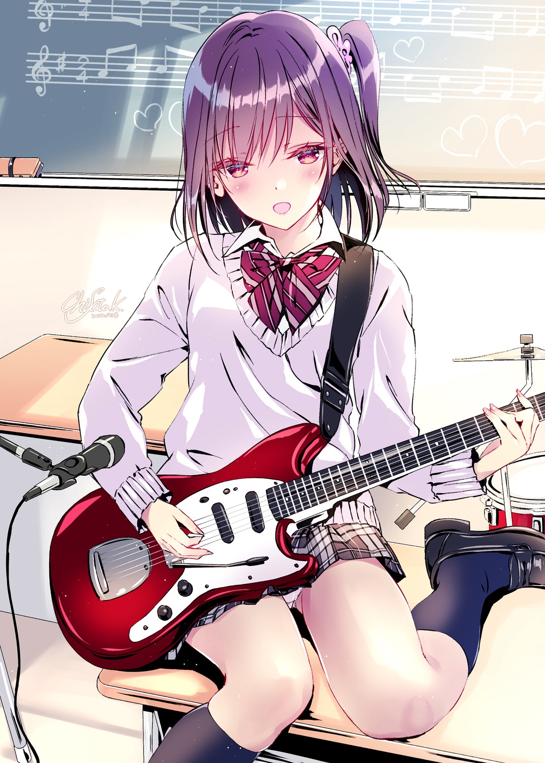 guitar kobayashi_chisato pantsu seifuku shishunki_complex sweater