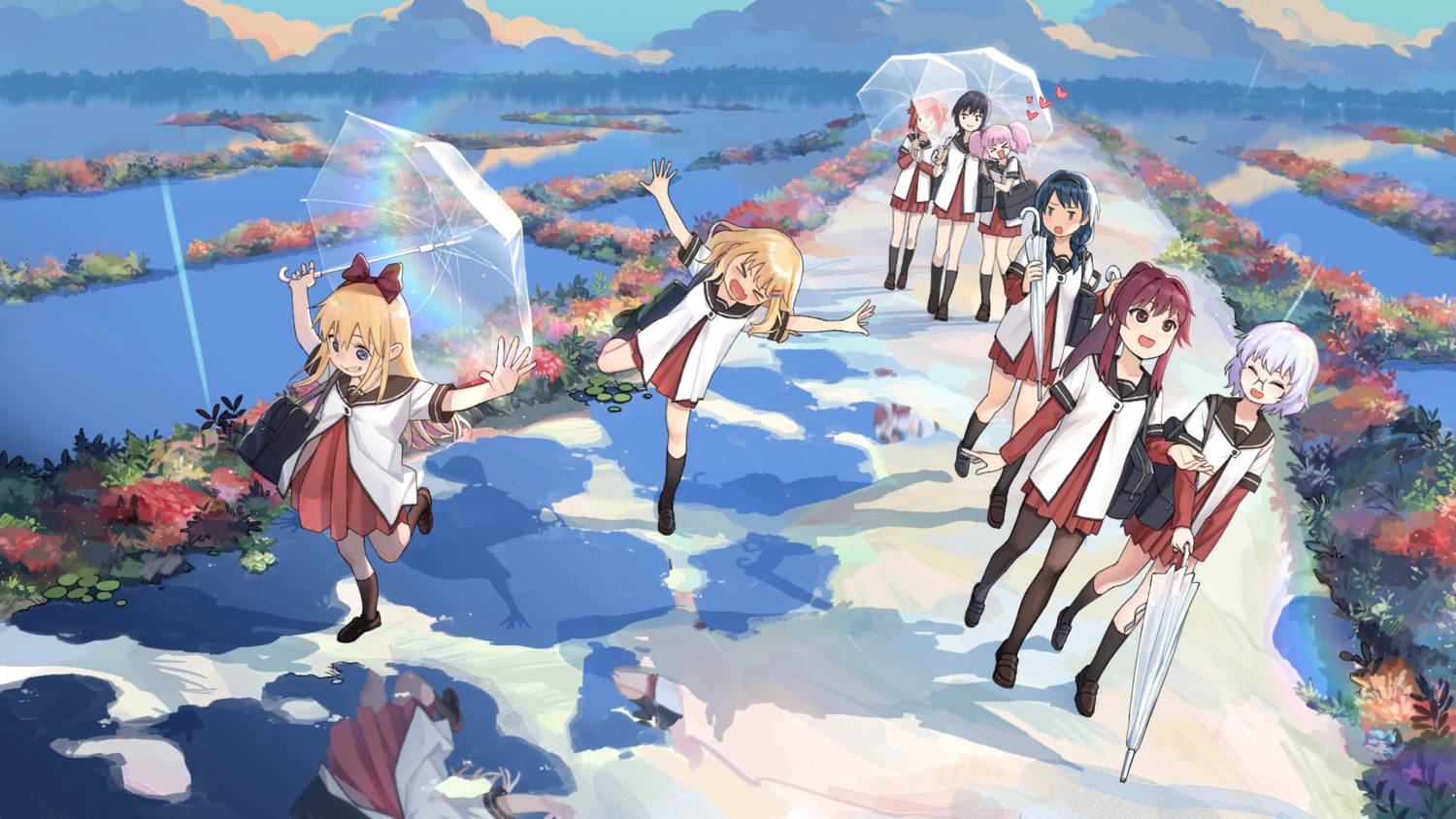 Yuru Yuri Akaza Akari Funami Yui Furutani Himawari Ikeda Chitose Oomuro Sakurako Sugiura Ayano Toshinou Kyouko Yoshikawa Chinatsu Megane Pantyhose Seifuku Tagme Umbrella Wallpaper 655505 Yande Re