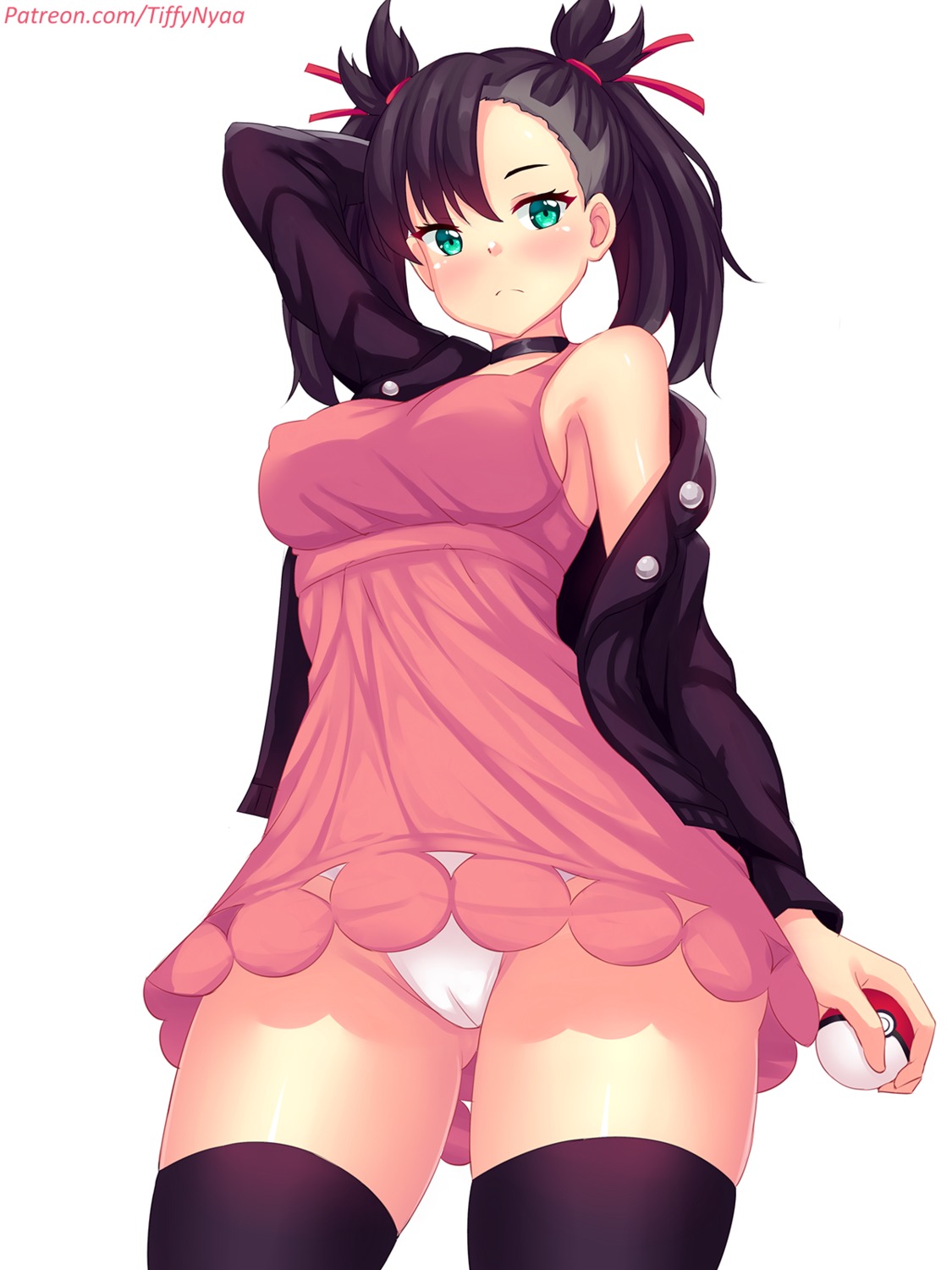 cameltoe dress erect_nipples fast-runner-2024 mary_(pokemon) pantsu pokemon pokemon_swsh skirt_lift thighhighs