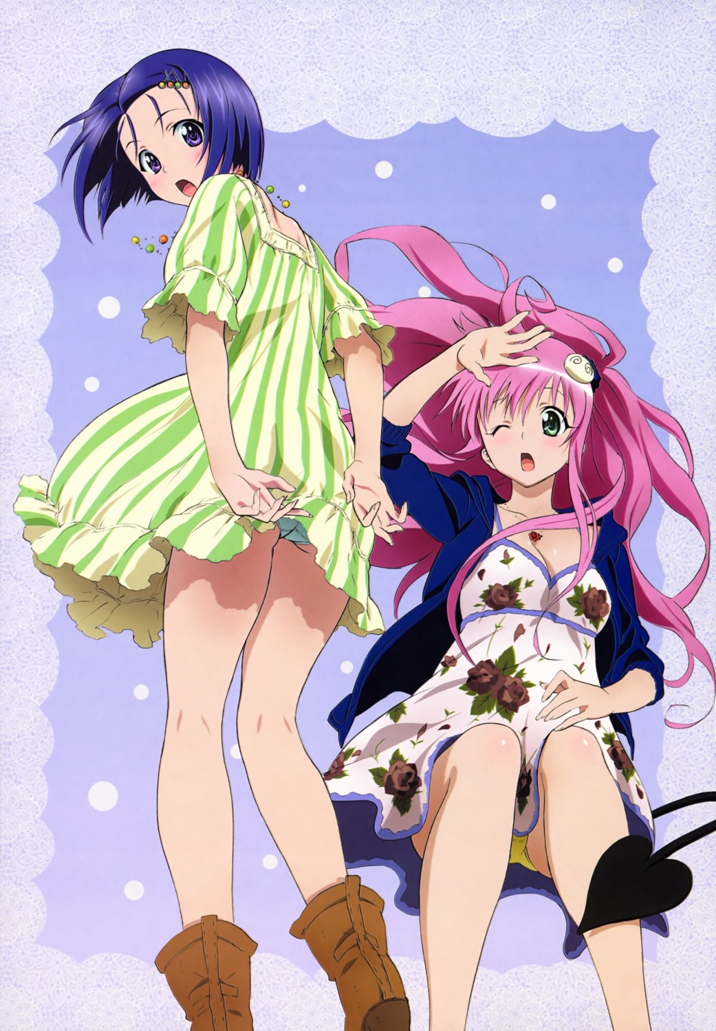 kobayashi_chizuru lala_satalin_deviluke pantsu sairenji_haruna tail to_love_ru