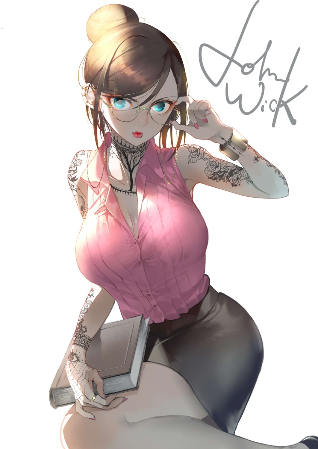 cleavage isaki_uta megane tattoo