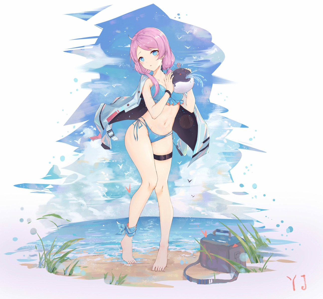 arknights bikini blue_poison_(arknights) garter swimsuits wet yajuu