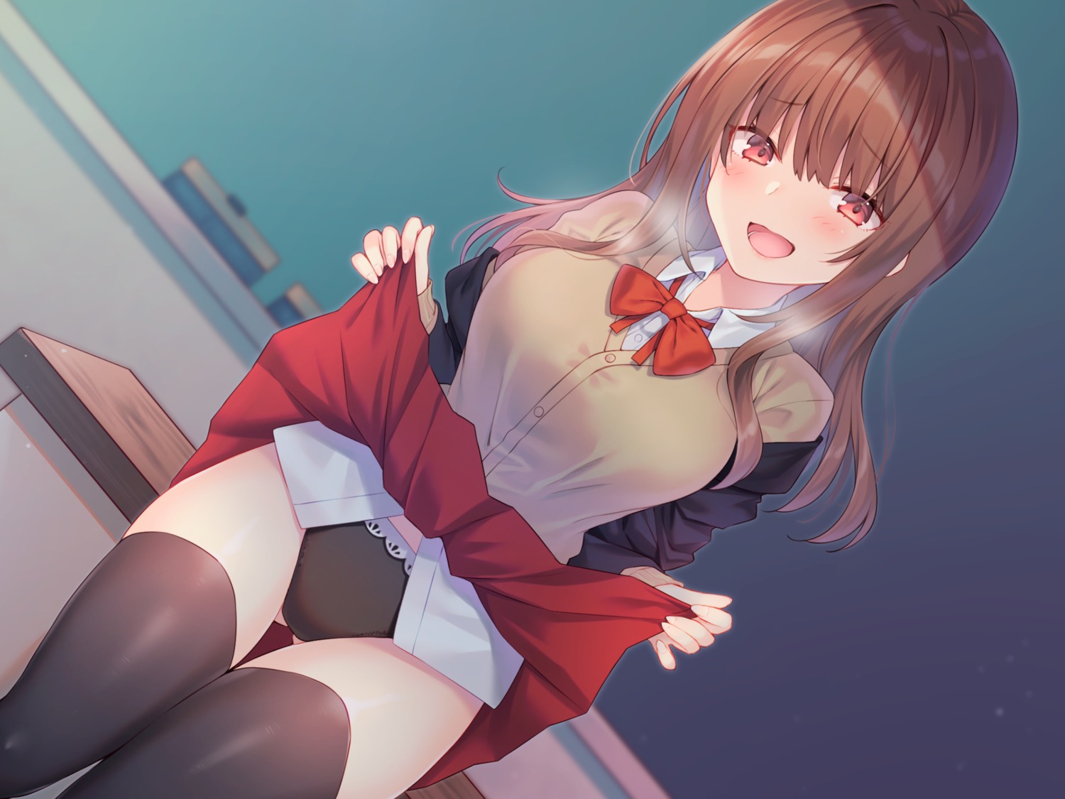 kokusan_moyashi pantsu seifuku skirt_lift sweater thighhighs