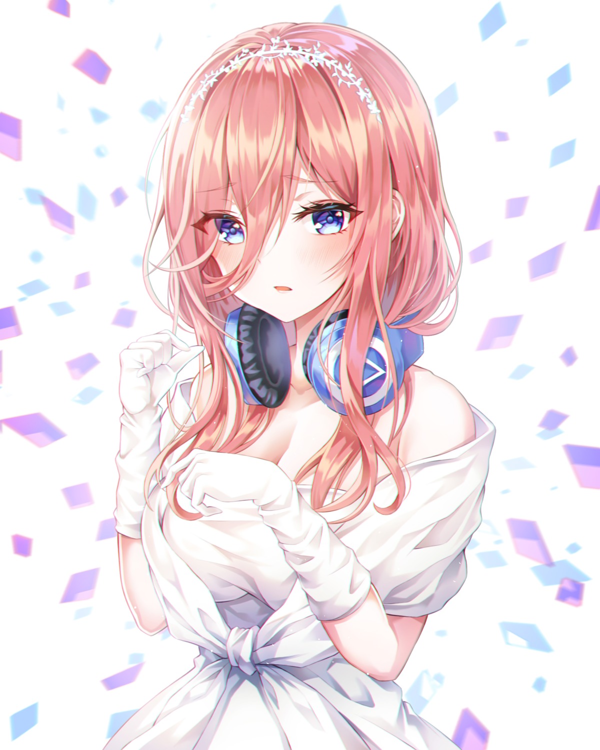 5-toubun_no_hanayome breast_hold cleavage dress headphones myless nakano_miku wedding_dress