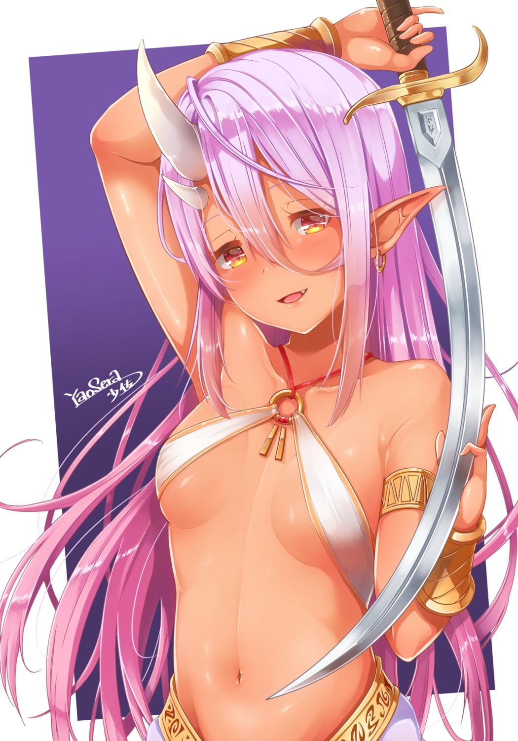 bikini_top horns pointy_ears swimsuits sword yaosera