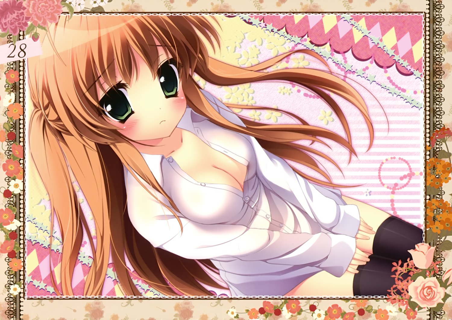 ame_zaiku cleavage dress_shirt open_shirt shiramori_yuse thighhighs