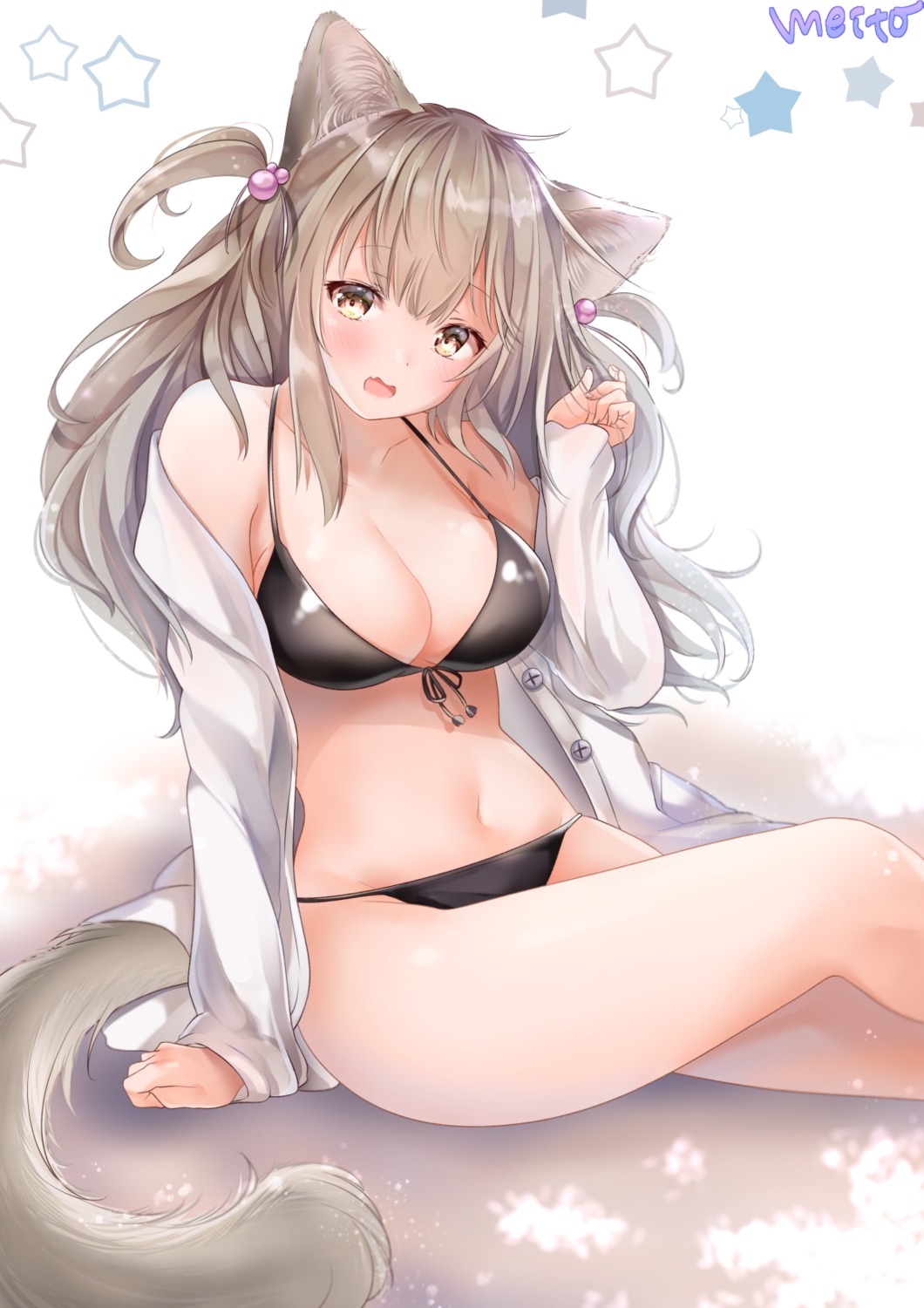 animal_ears bikini neco_meito open_shirt swimsuits tail