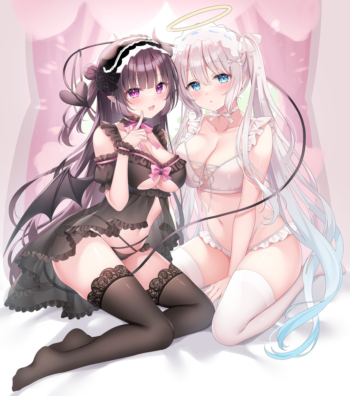 angel devil horns no_bra pantsu pointy_ears see_through siooooono tail thighhighs wings