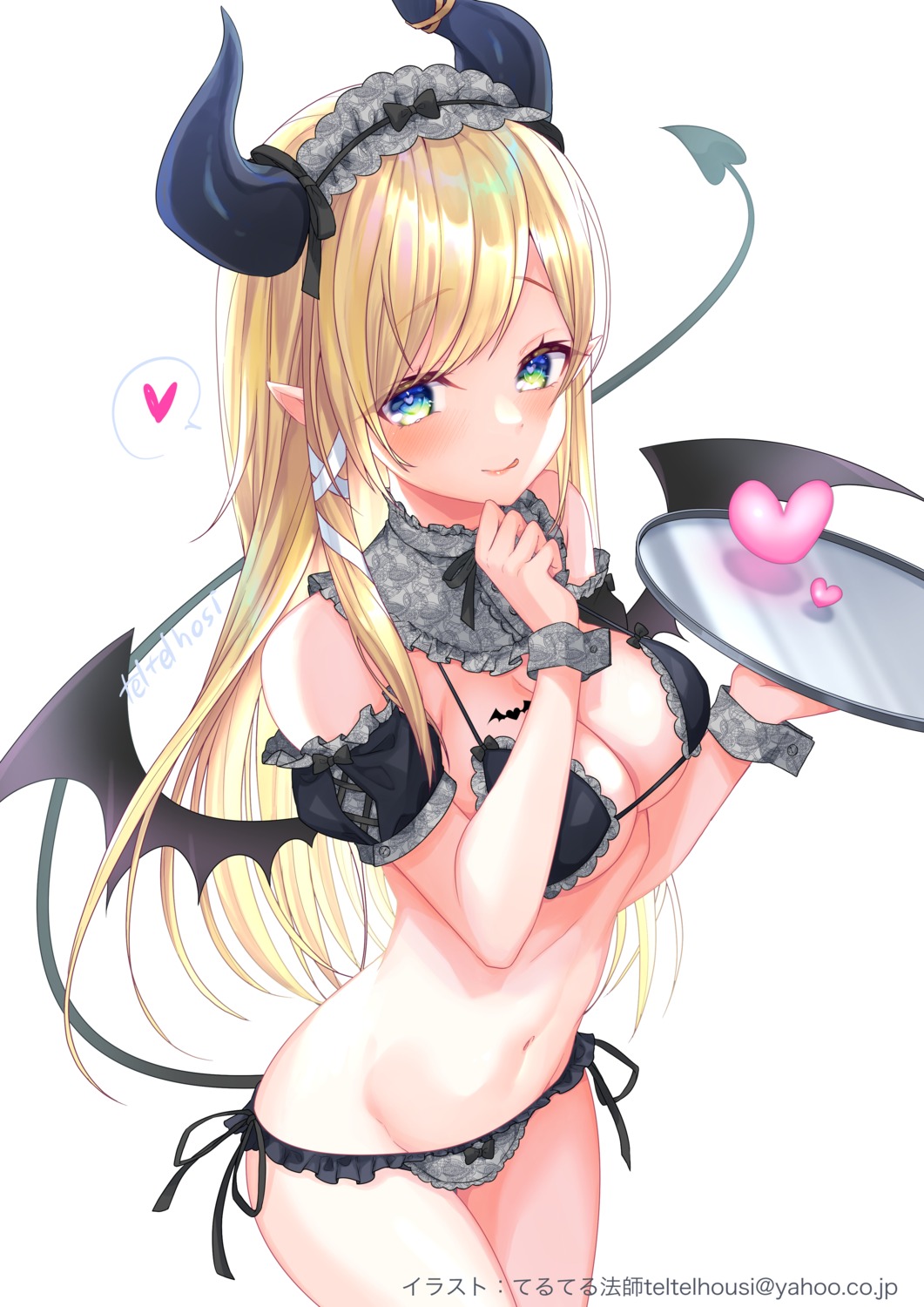 bikini cleavage hololive horns pointy_ears swimsuits tail teltelhousi wings yuzuki_choco