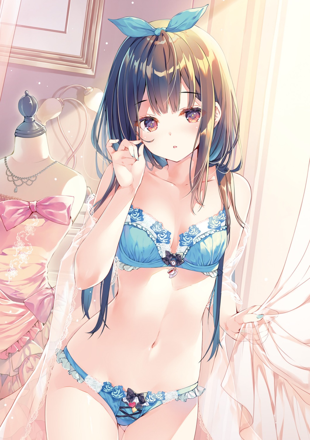 bra lingerie miwabe_sakura open_shirt pantsu see_through