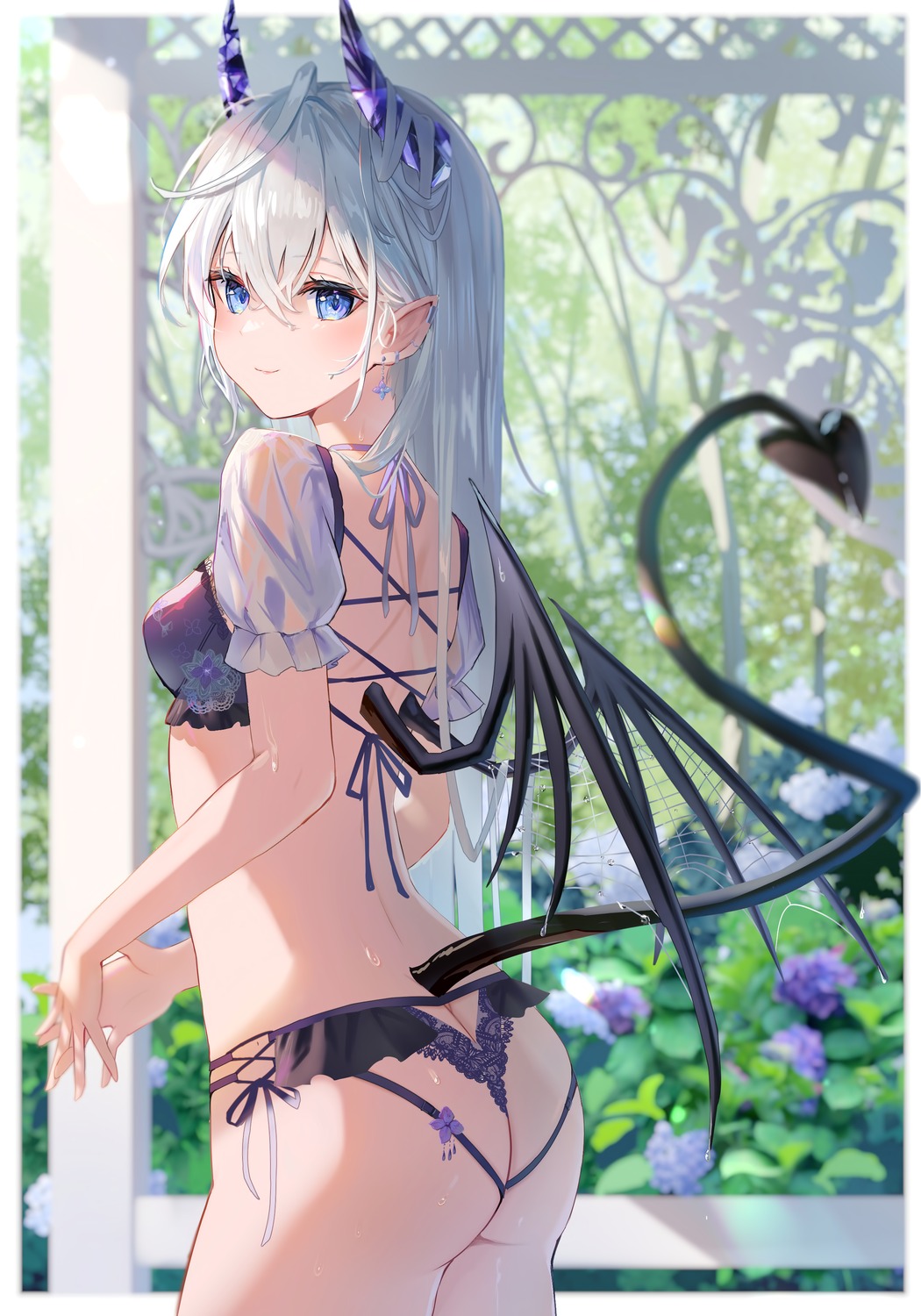 ass bra devil horns omelet_tomato omutoma pantsu pointy_ears see_through tail thong wings