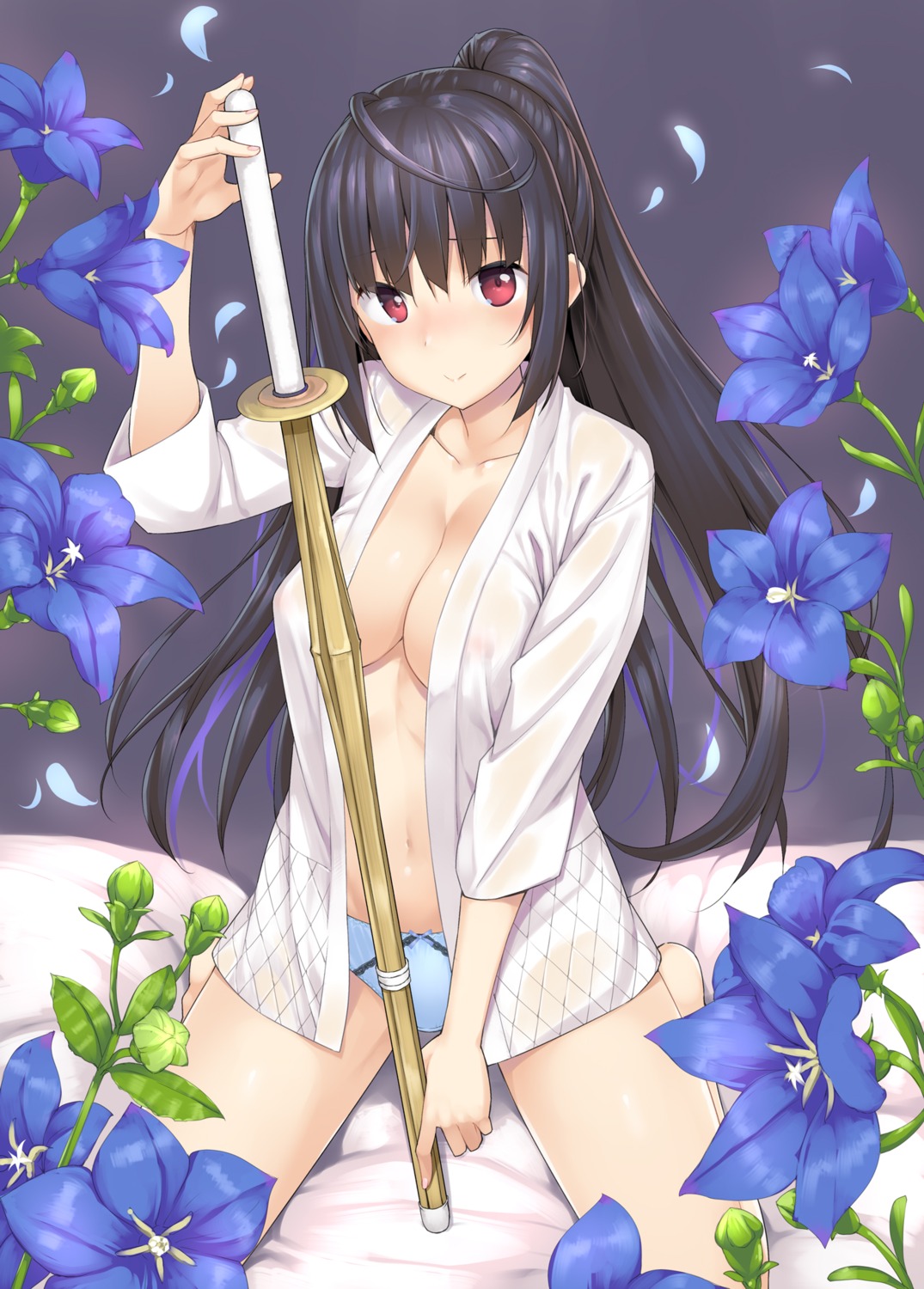 arifureta_shokugyou_de_sekai_saikyou cleavage japanese_clothes no_bra open_shirt pantsu see_through sword takayaki yaegashi_shizuku