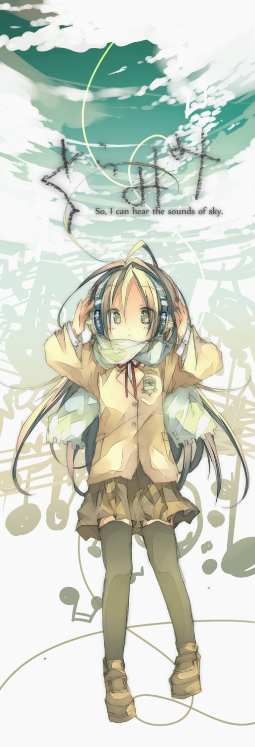 headphones kazatabi_lee seifuku thighhighs