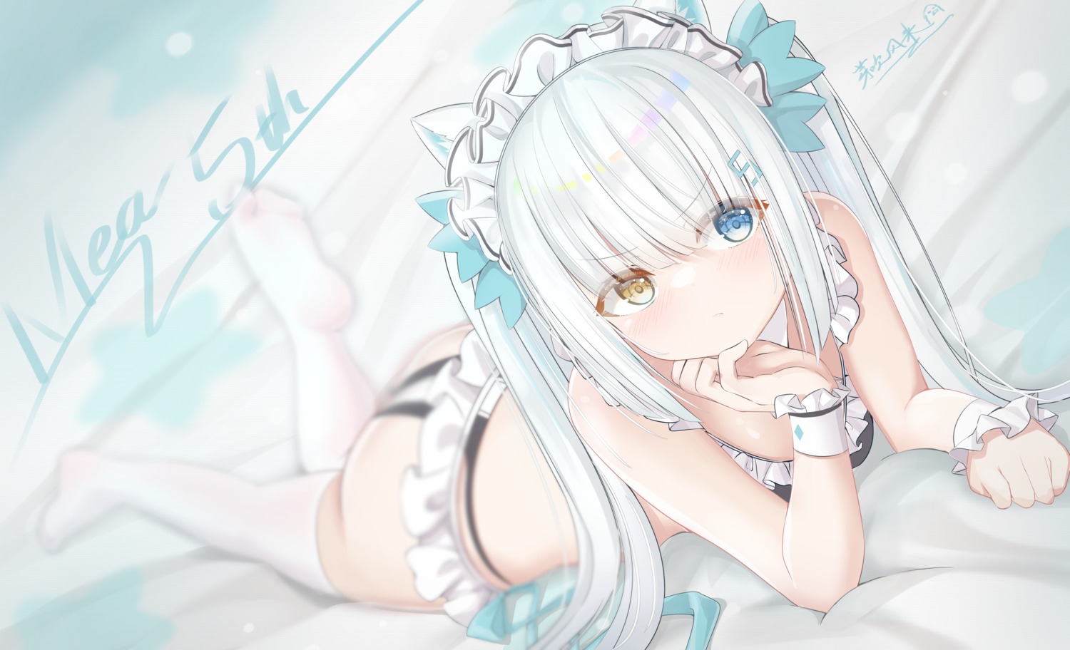 bra heterochromia kagura_mea kagura_mea_channel maid pantsu pixiv12660671 thighhighs