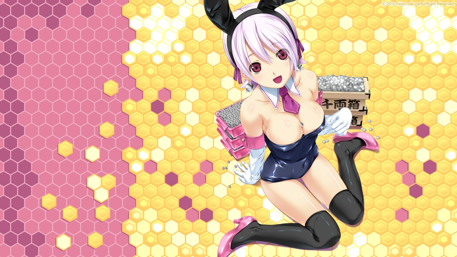 animal_ears bunny_ears bunny_girl cleavage koutaro nijiiro_zakura thighhighs wallpaper