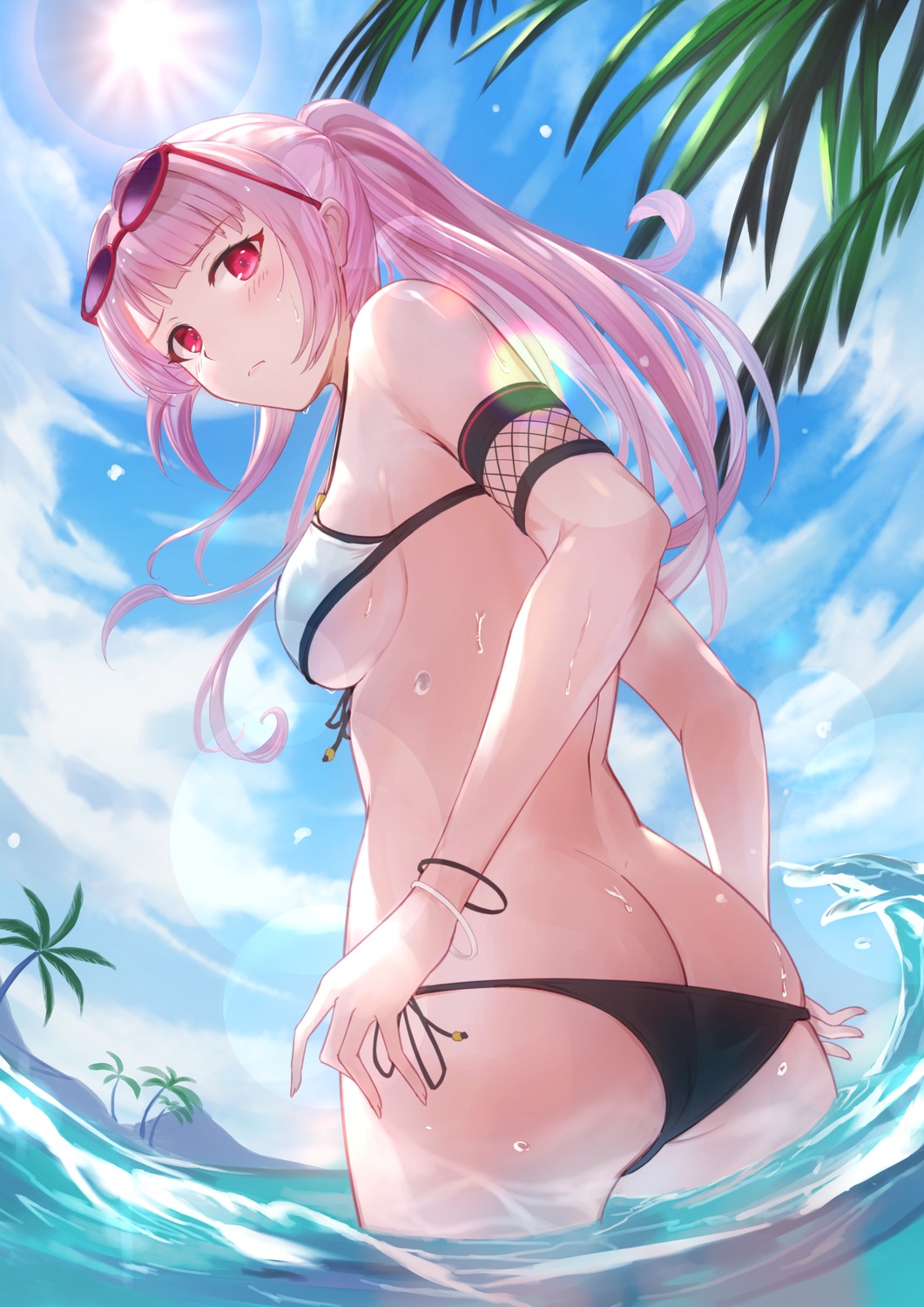 ass bikini hololive hololive_english megane mori_calliope swimsuits tokisaka_makoto wet