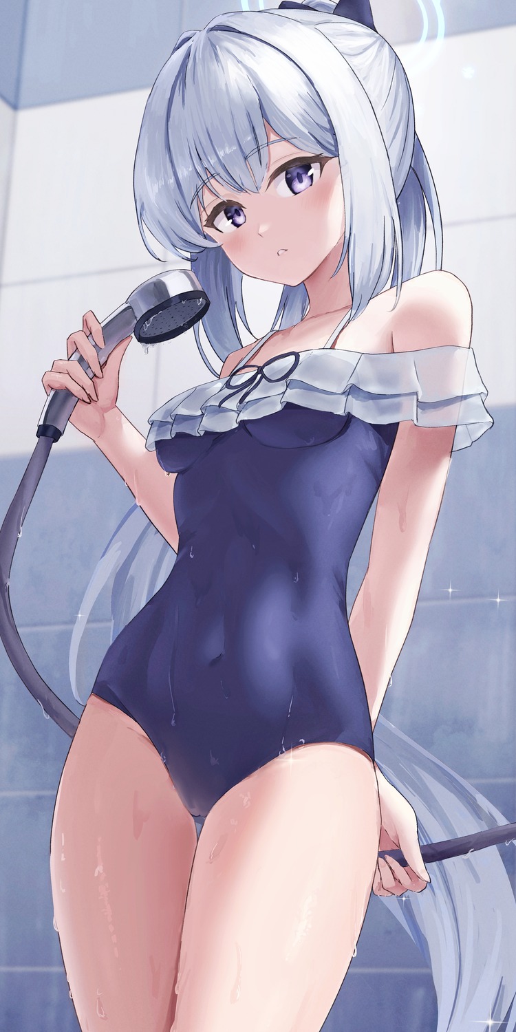 blue_archive halo see_through swimsuits tsukiyuki_miyako wet yakishio