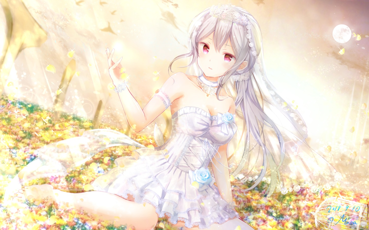 cleavage dress girlfriend_(kari) masa_(mirage77) shigetou_akiho wallpaper wedding_dress