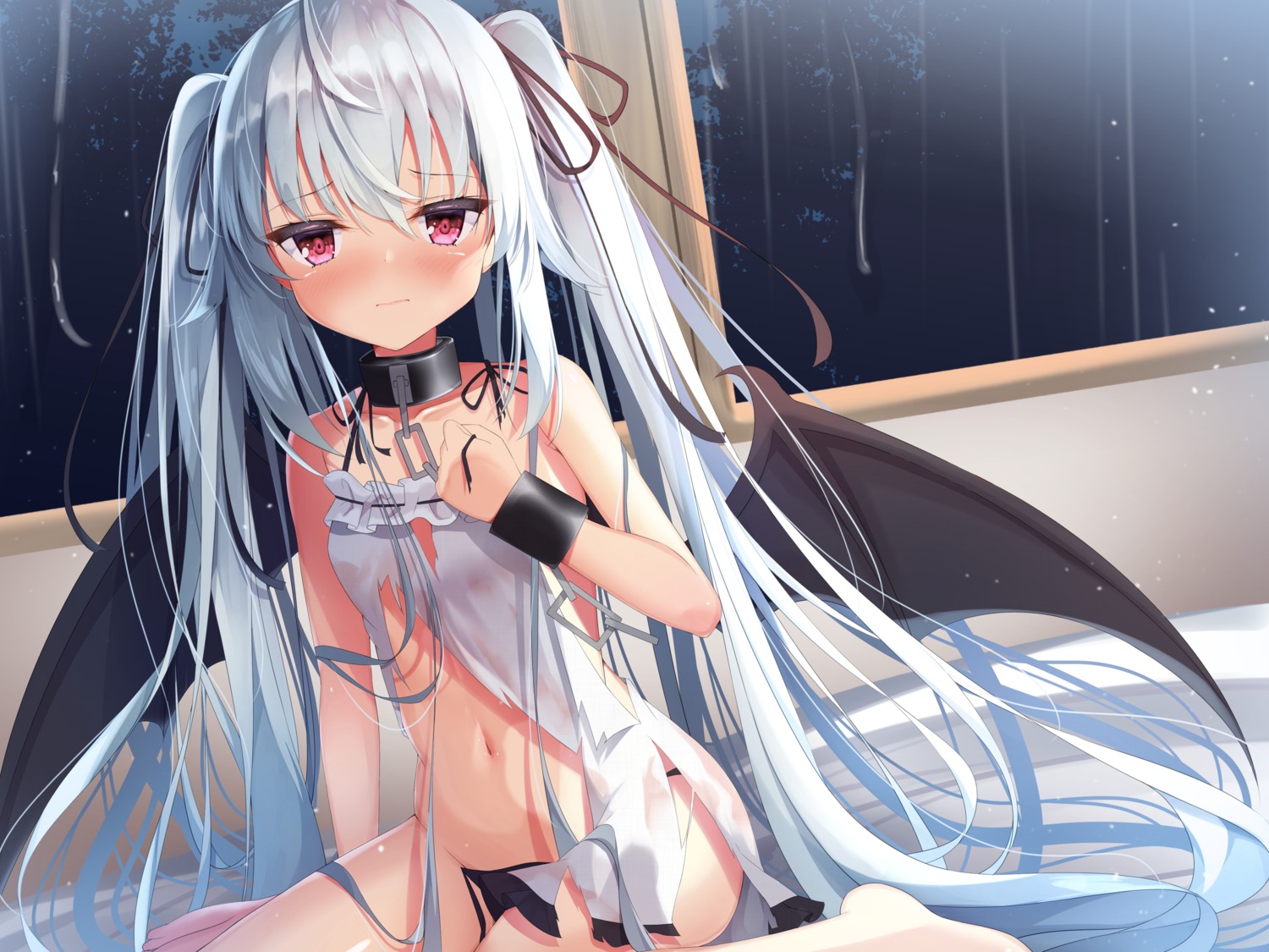 dress loli madotsukumo no_bra pantsu panty_pull torn_clothes wings