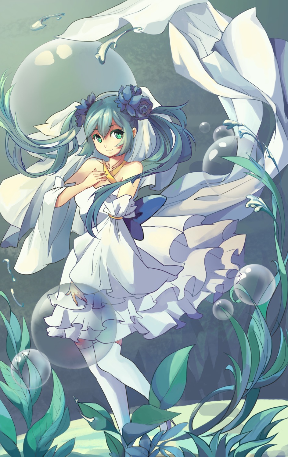 dress hatsune_miku heels ruoxiaohen thighhighs vocaloid