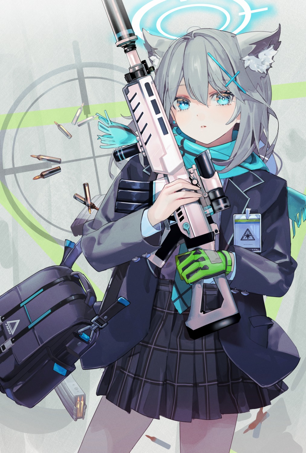 nik ibi blue archive sunaookami shiroko angel animal ears gun nekomimi ...