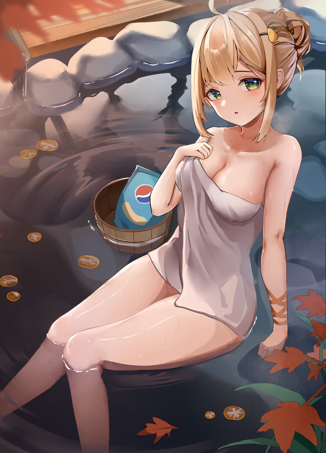 bathing berserker_r breast_hold naked onsen towel wet