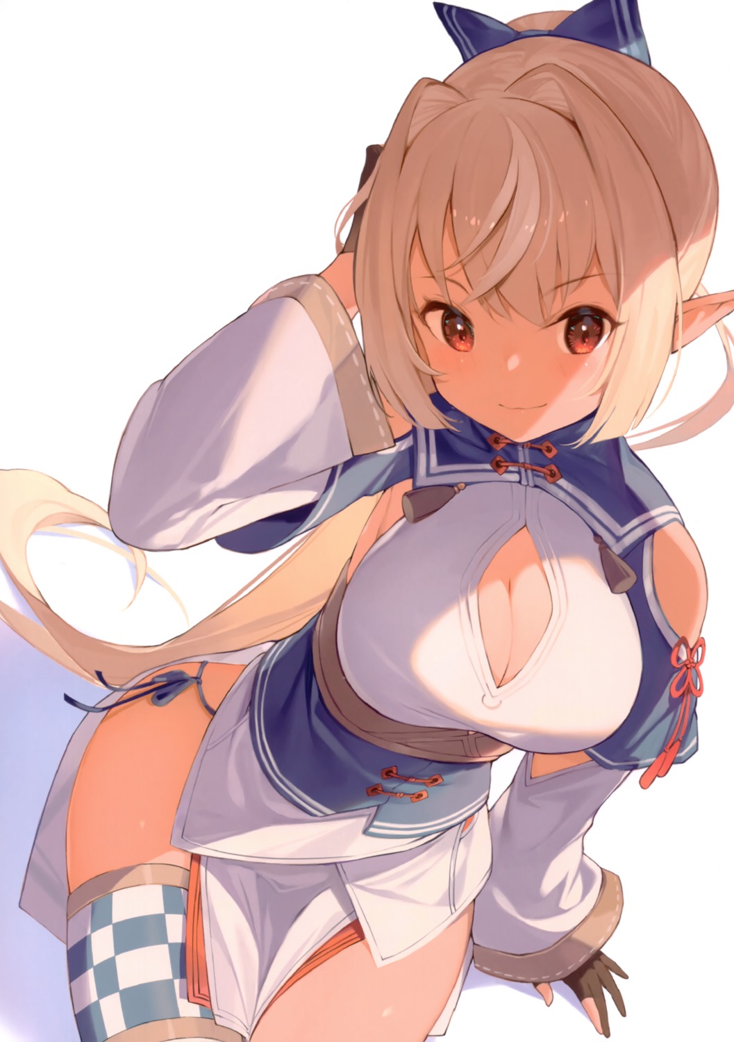 elf hana_mori hololive pantsu pointy_ears shiranui_flare string_panties thighhighs