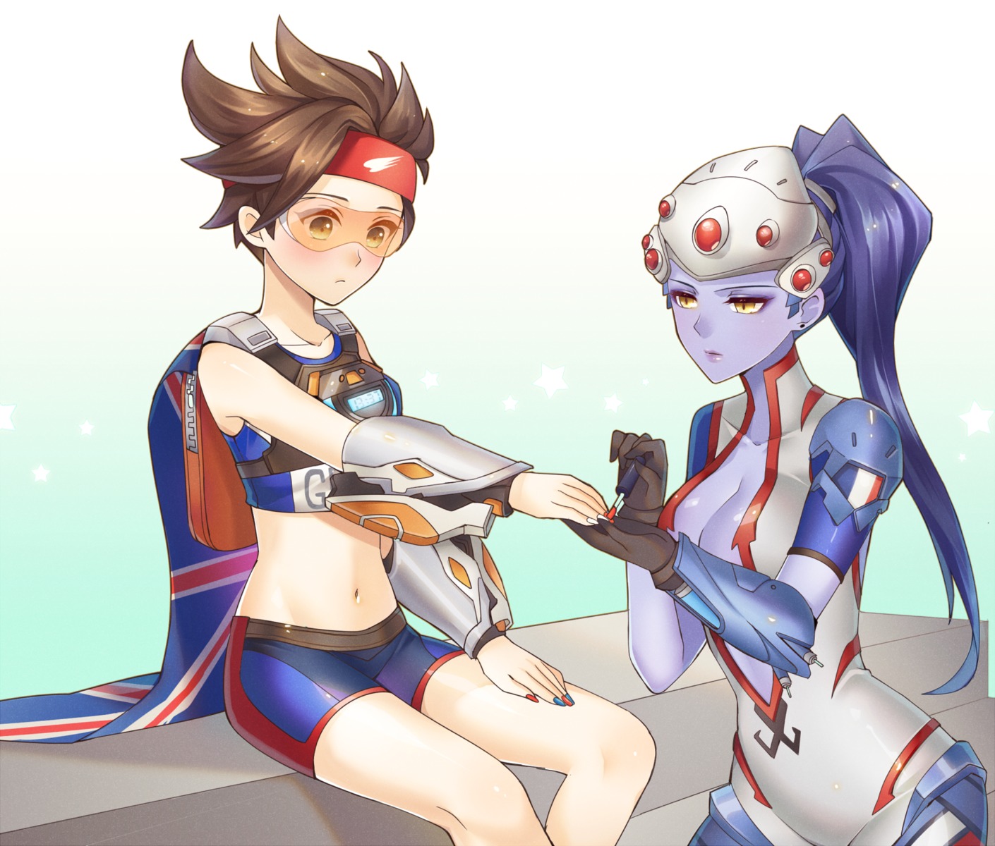 atobesakunolove bike_shorts bodysuit overwatch tracer widowmaker