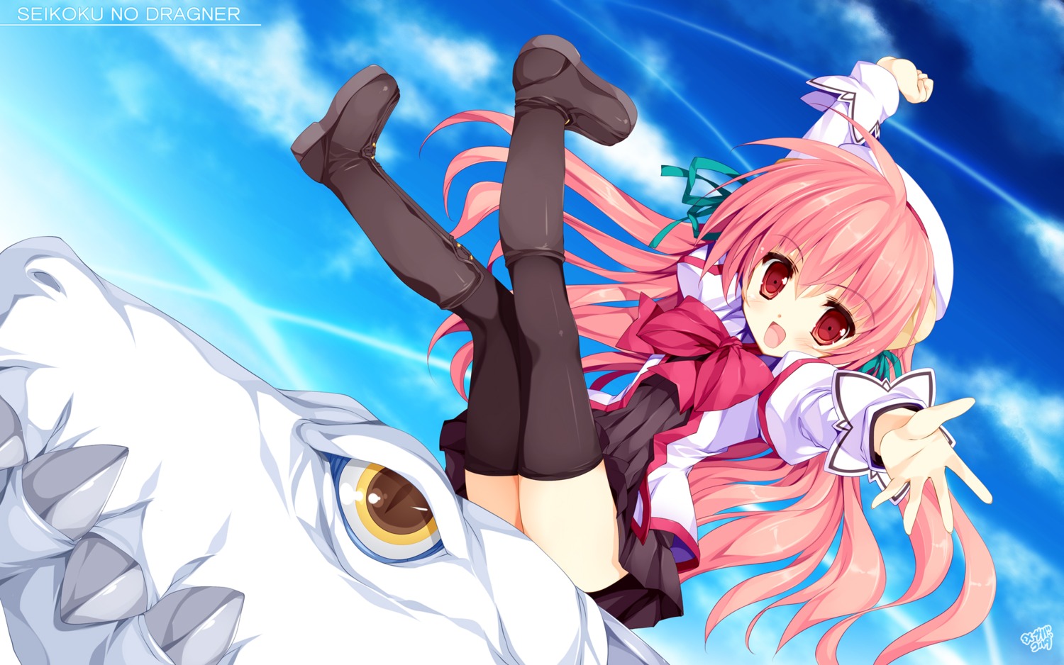 eco_(seikoku_no_dragner) monster seifuku seikoku_no_dragner shimesaba_kohada thighhighs wallpaper