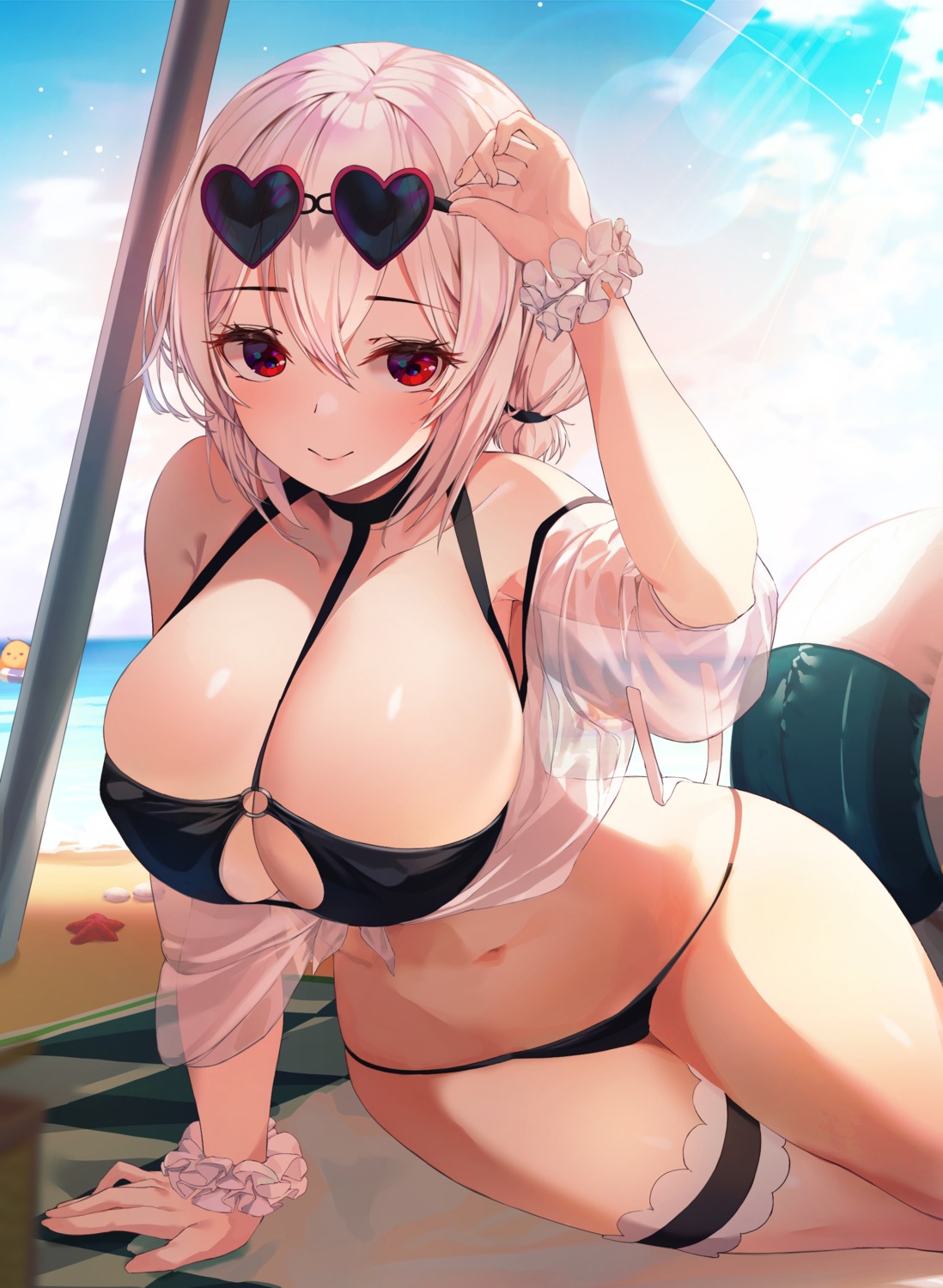 azur_lane bikini garter megane munseonghwa open_shirt see_through sirius_(azur_lane) swimsuits