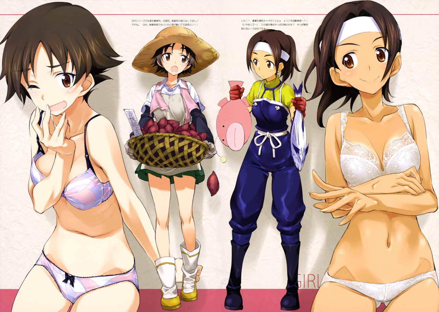 bra breast_hold cleavage girls_und_panzer kurashima_tomoyasu lingerie pantsu tan_lines