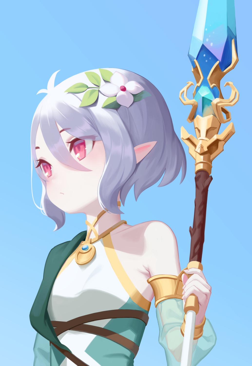 kokkoro pointy_ears princess_connect princess_connect!_re:dive re-leaf weapon