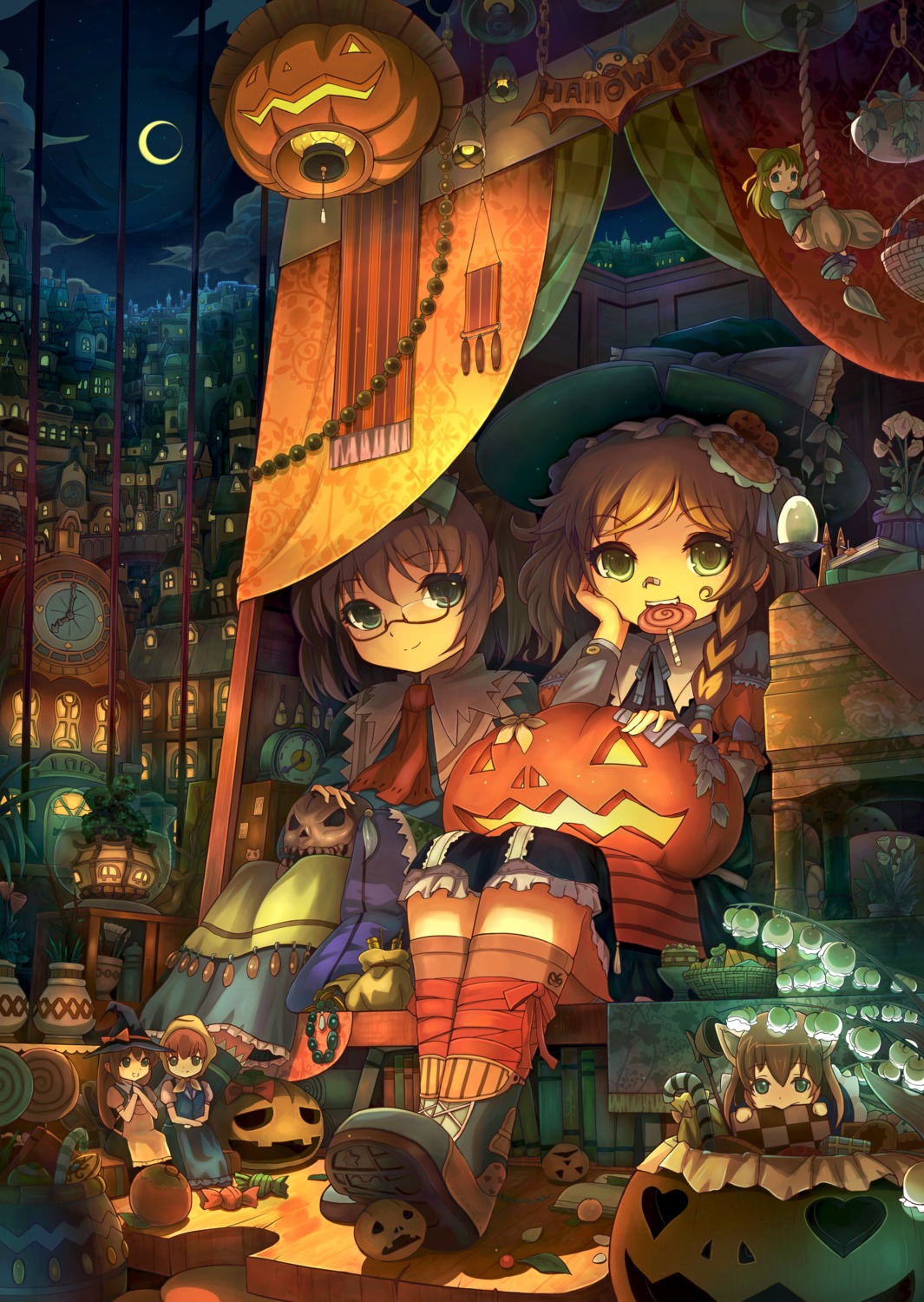 alice_margatroid animal_ears halloween kirisame_marisa megane sanntouhei tail touhou