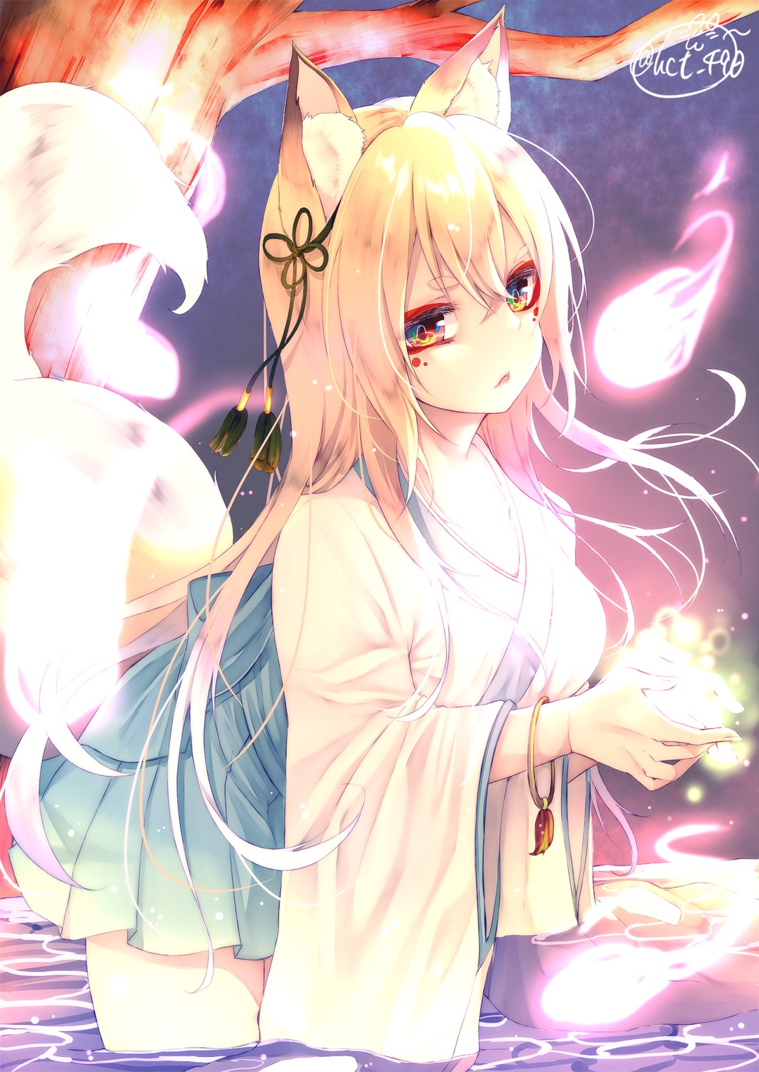 animal_ears chita_(ketchup) japanese_clothes kitsune tail wet