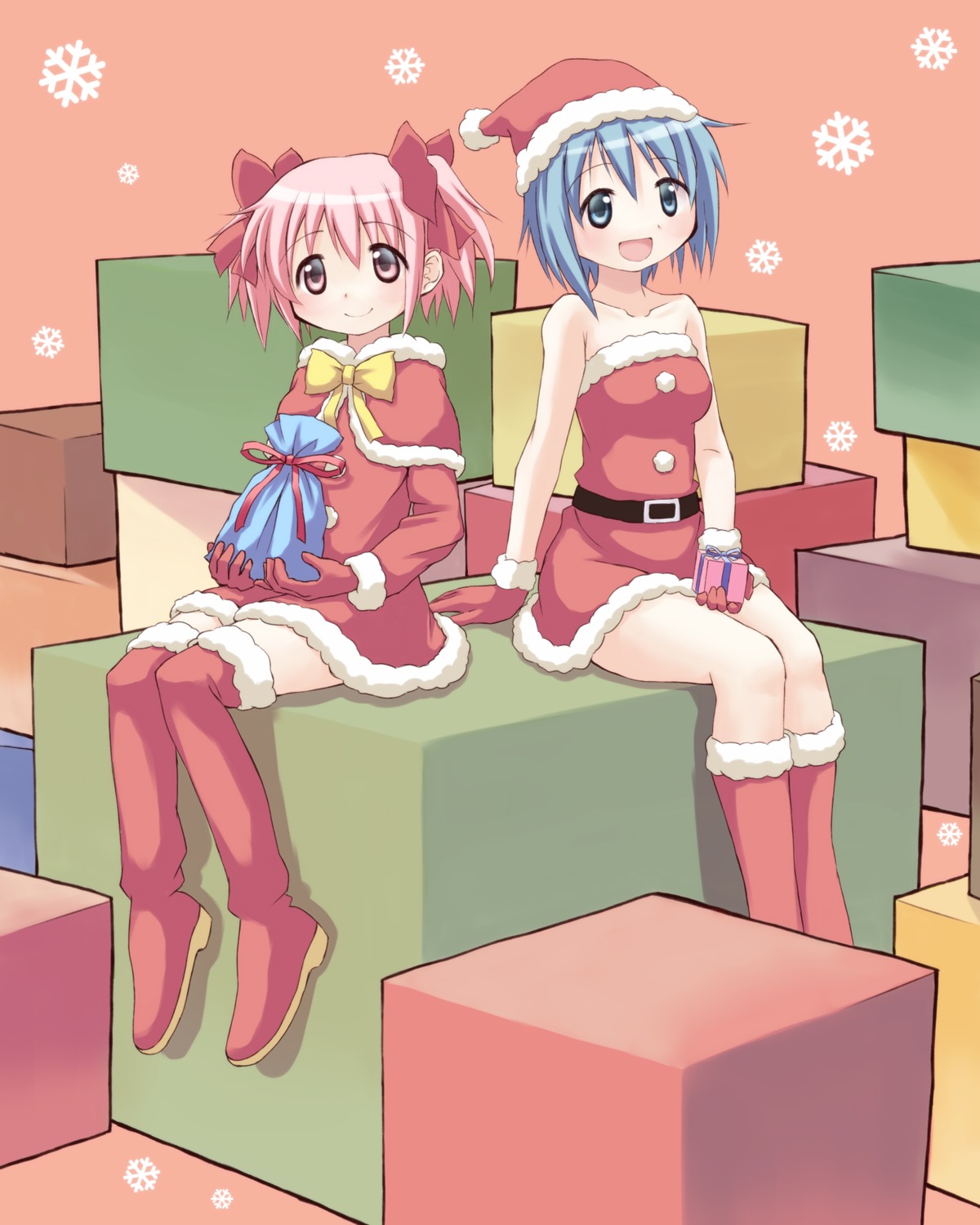 christmas gonzaburou kaname_madoka mahou_shoujo_madoka_magica miki_sayaka thighhighs