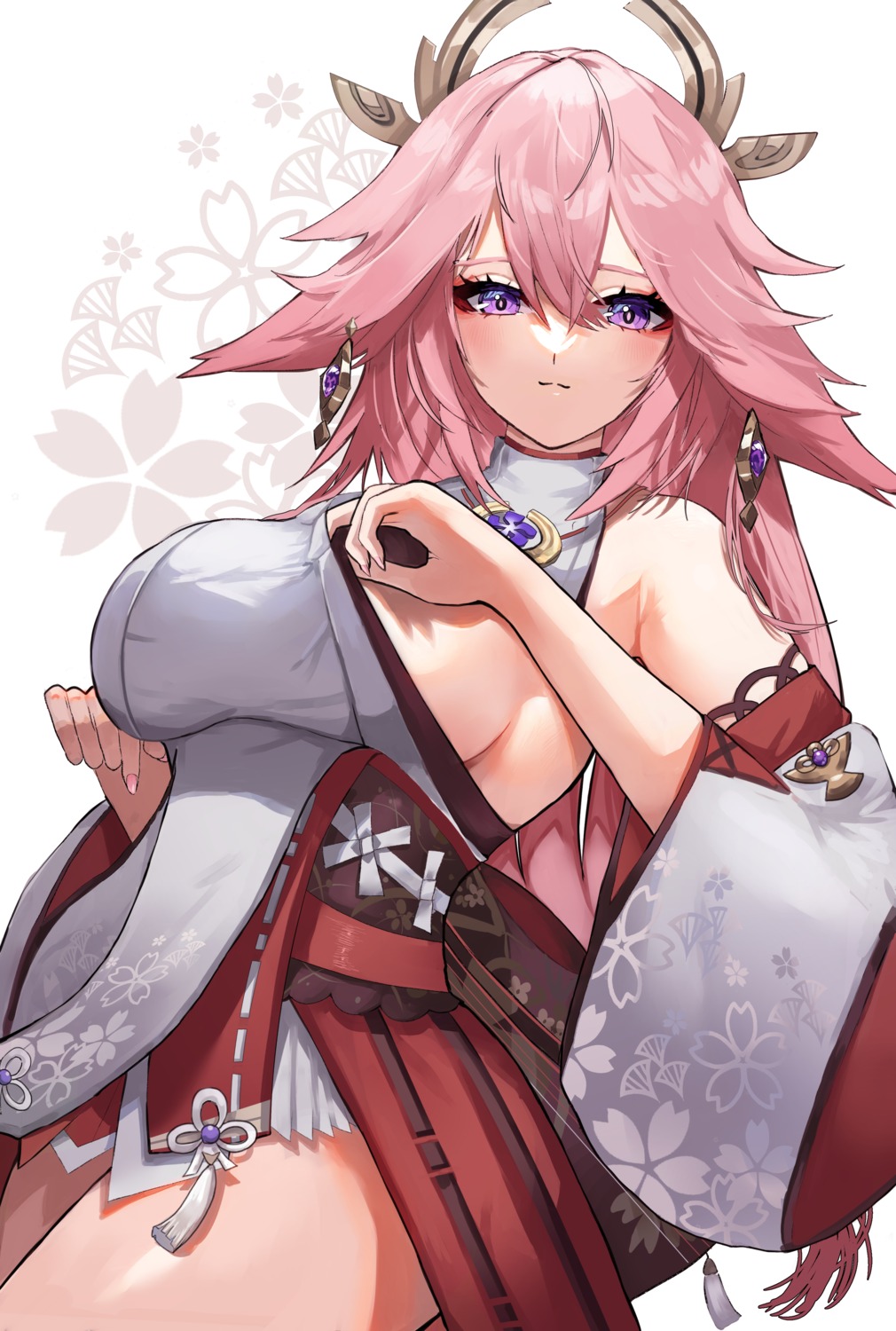 binnya genshin_impact japanese_clothes no_bra undressing yae_miko