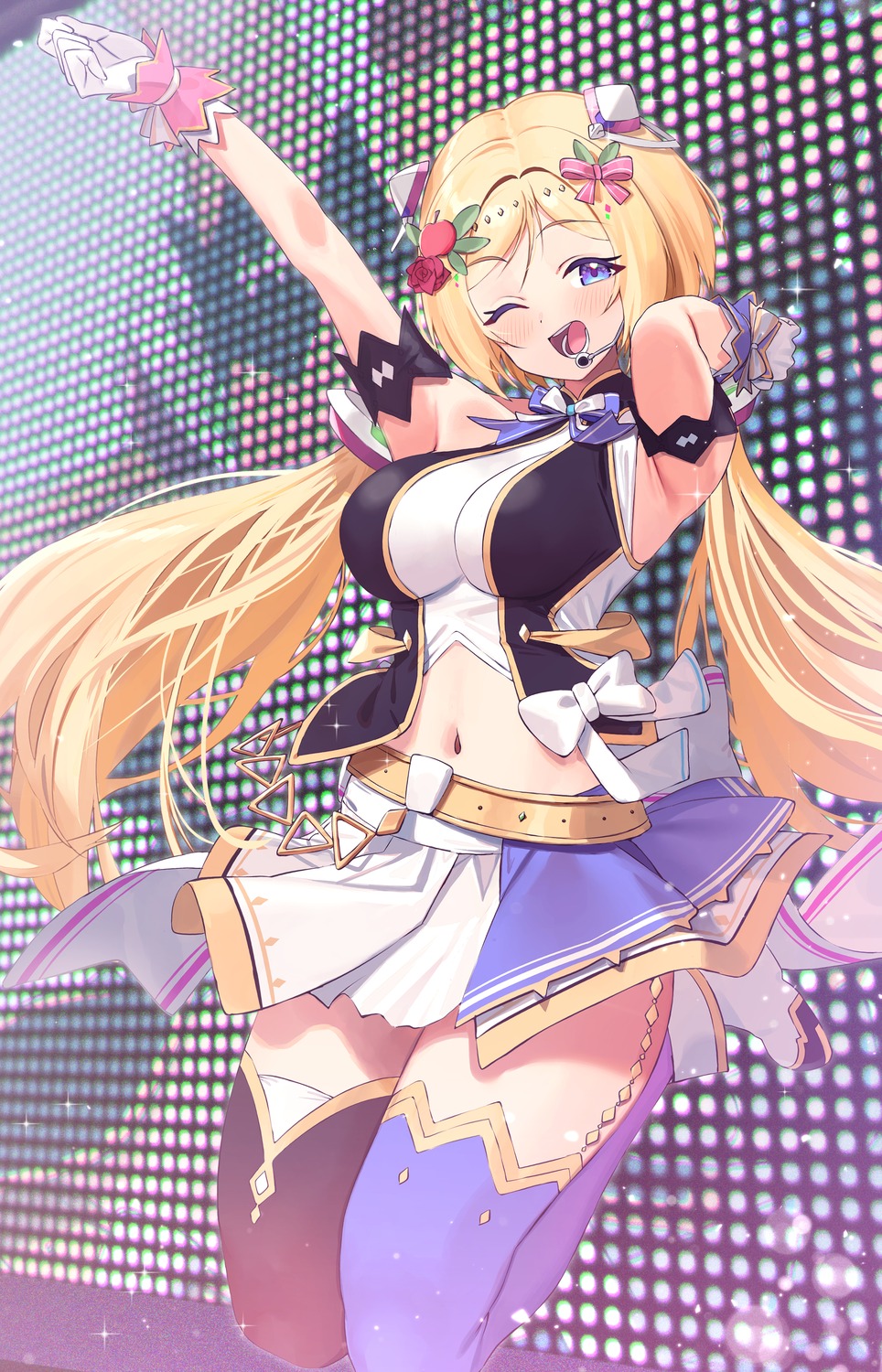 aki_rosenthal electriccross hololive skirt_lift stockings thighhighs