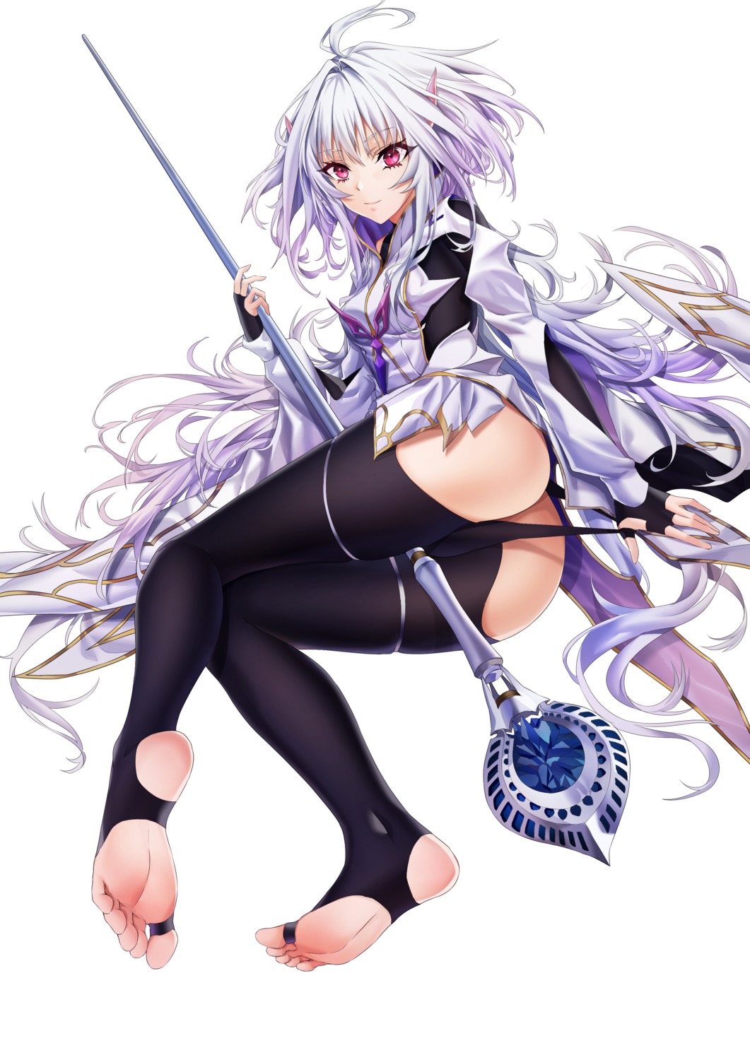 ass fate/grand_order_arcade feet merlin_(fate/prototype) pantsu panty_pull pointy_ears thong undressing weapon xo_(xo17800108)