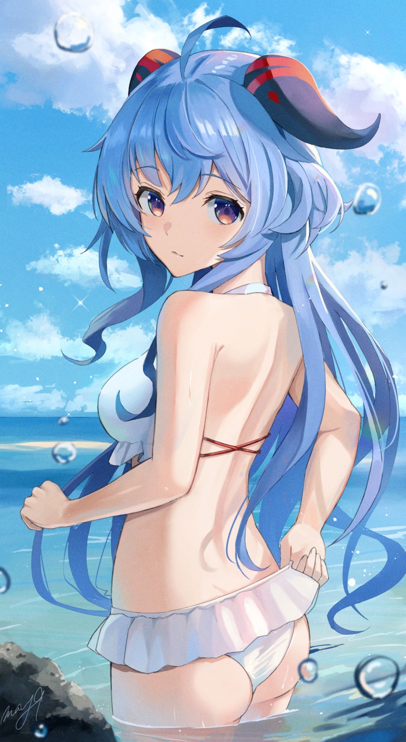 ass bikini ganyu genshin_impact horns may9 panty_pull swimsuits thong undressing wet