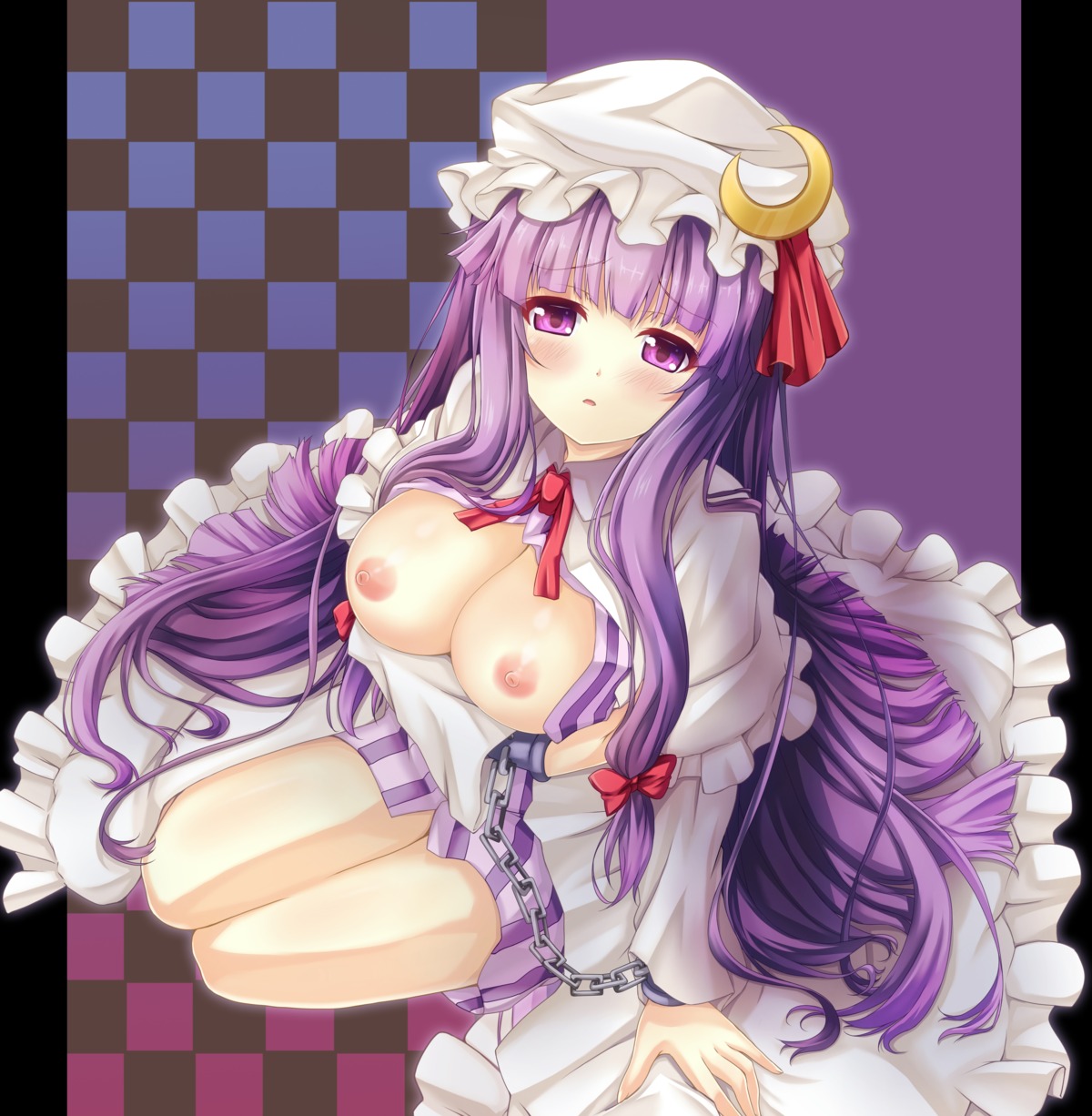 breasts nipples no_bra open_shirt oubou patchouli_knowledge touhou