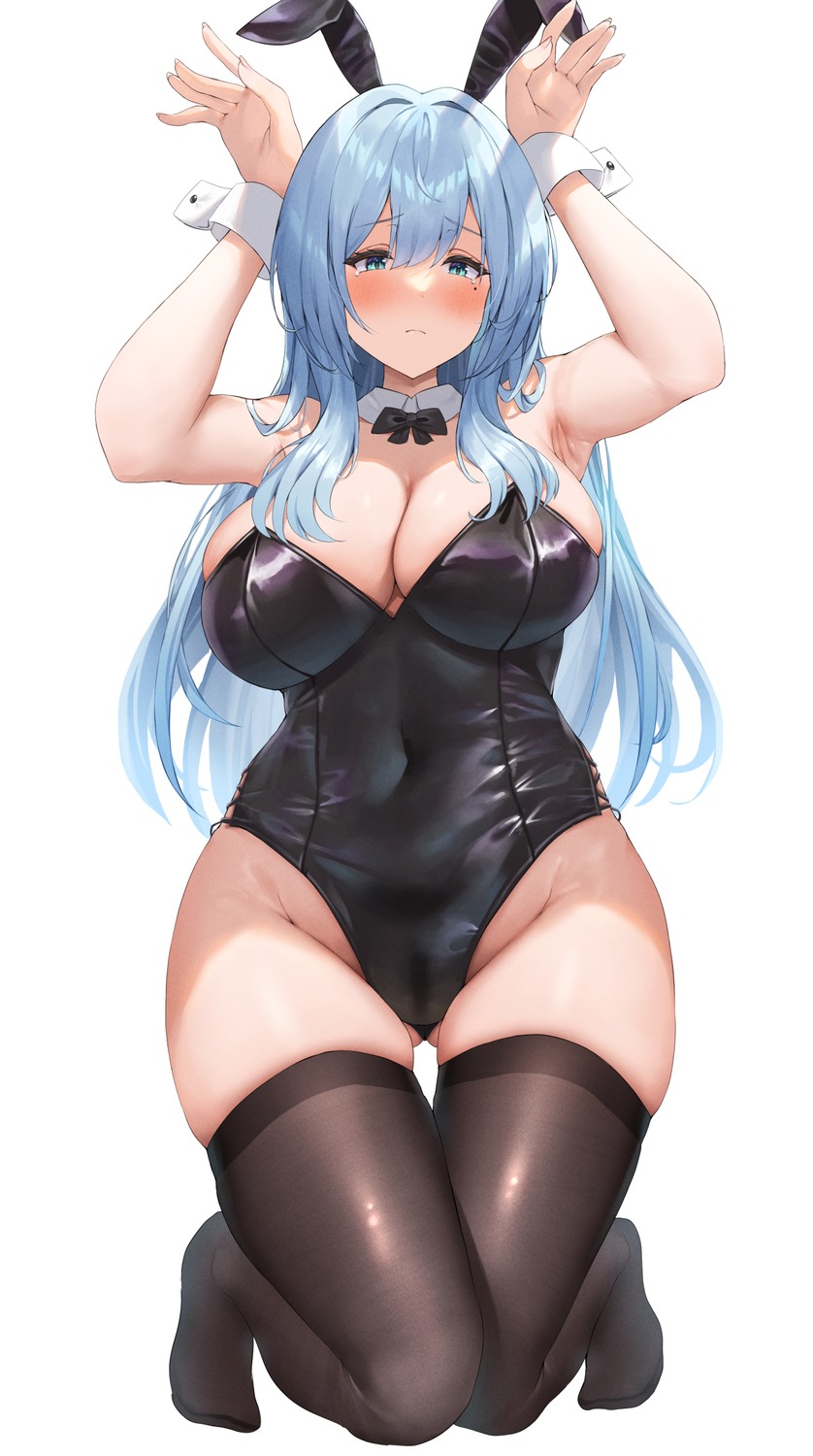 animal_ears bunny_ears bunny_girl futon_fly_away no_bra thighhighs