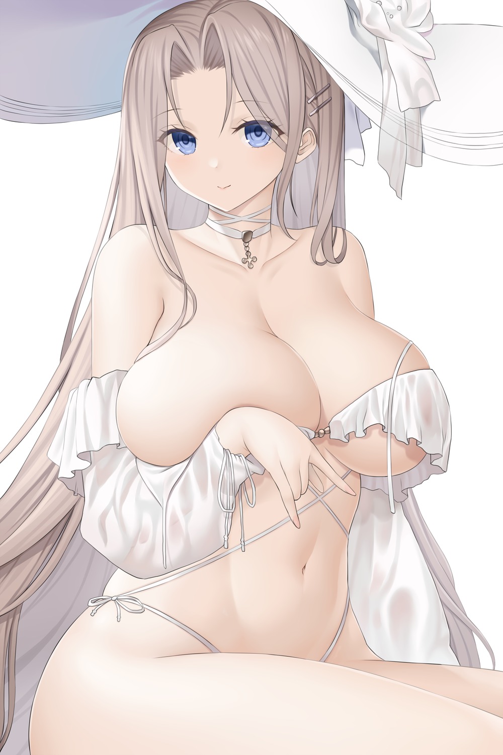 asamura_hiori azur_lane breast_hold no_bra pantsu see_through string_panties yorktown_(azur_lane)