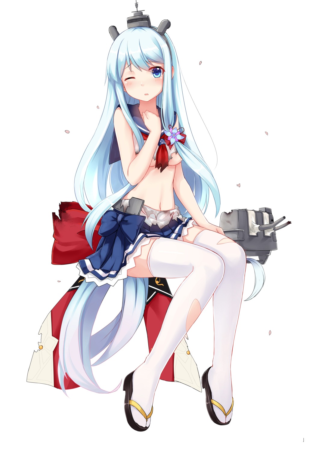 allenes breast_hold no_bra seifuku shirayuki_(zhanjianshaonv) thighhighs torn_clothes underboob zhanjianshaonv