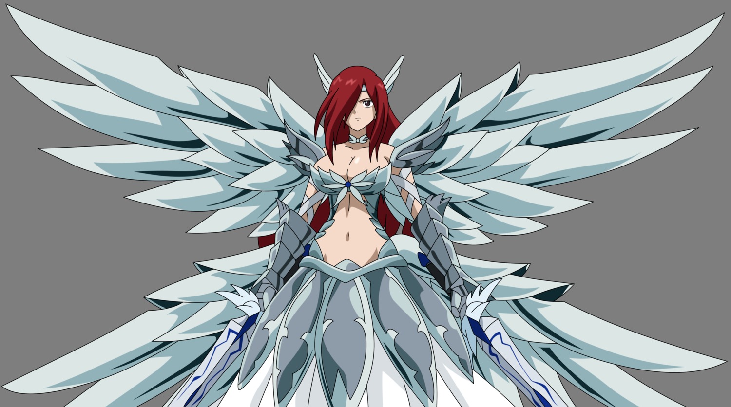 cleavage erza_scarlet fairy_tail transparent_png vector_trace wings