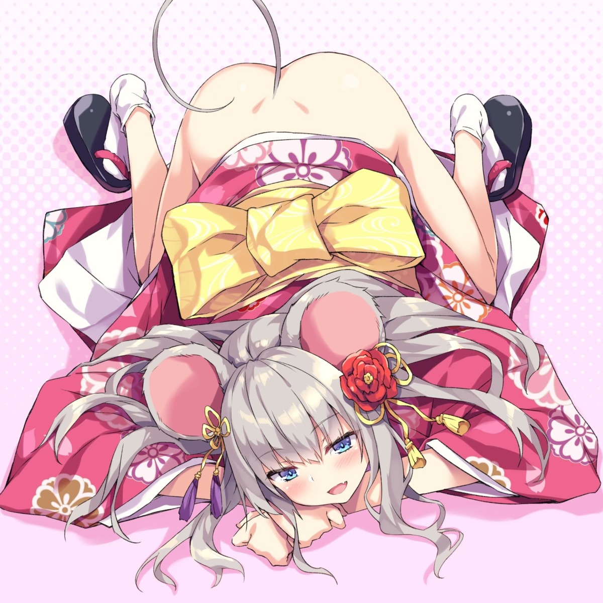 akizora_momiji animal_ears ass kimono nopan skirt_lift tail