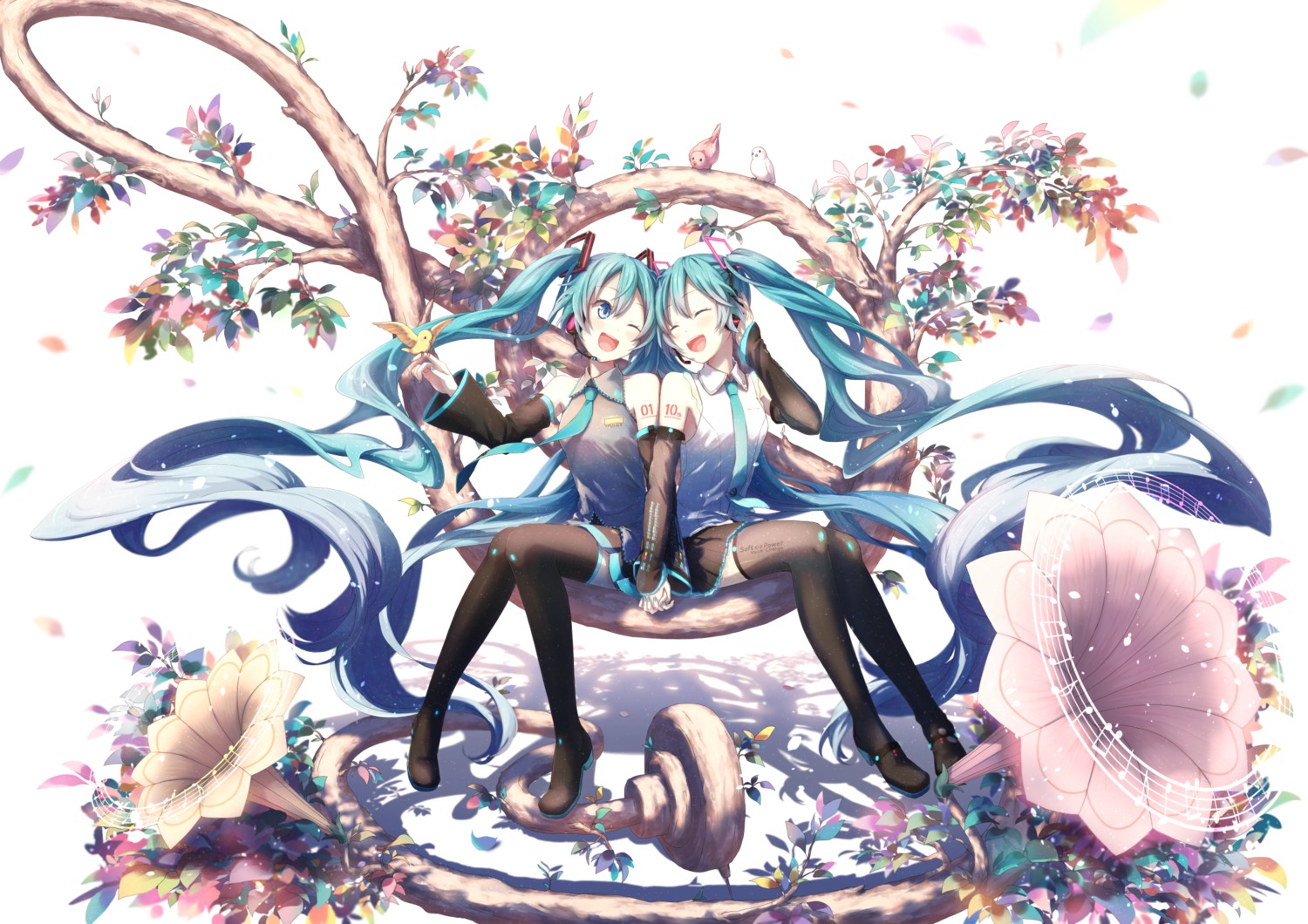 hatsune_miku headphones heels maou_(mischief2004) tattoo thighhighs vocaloid