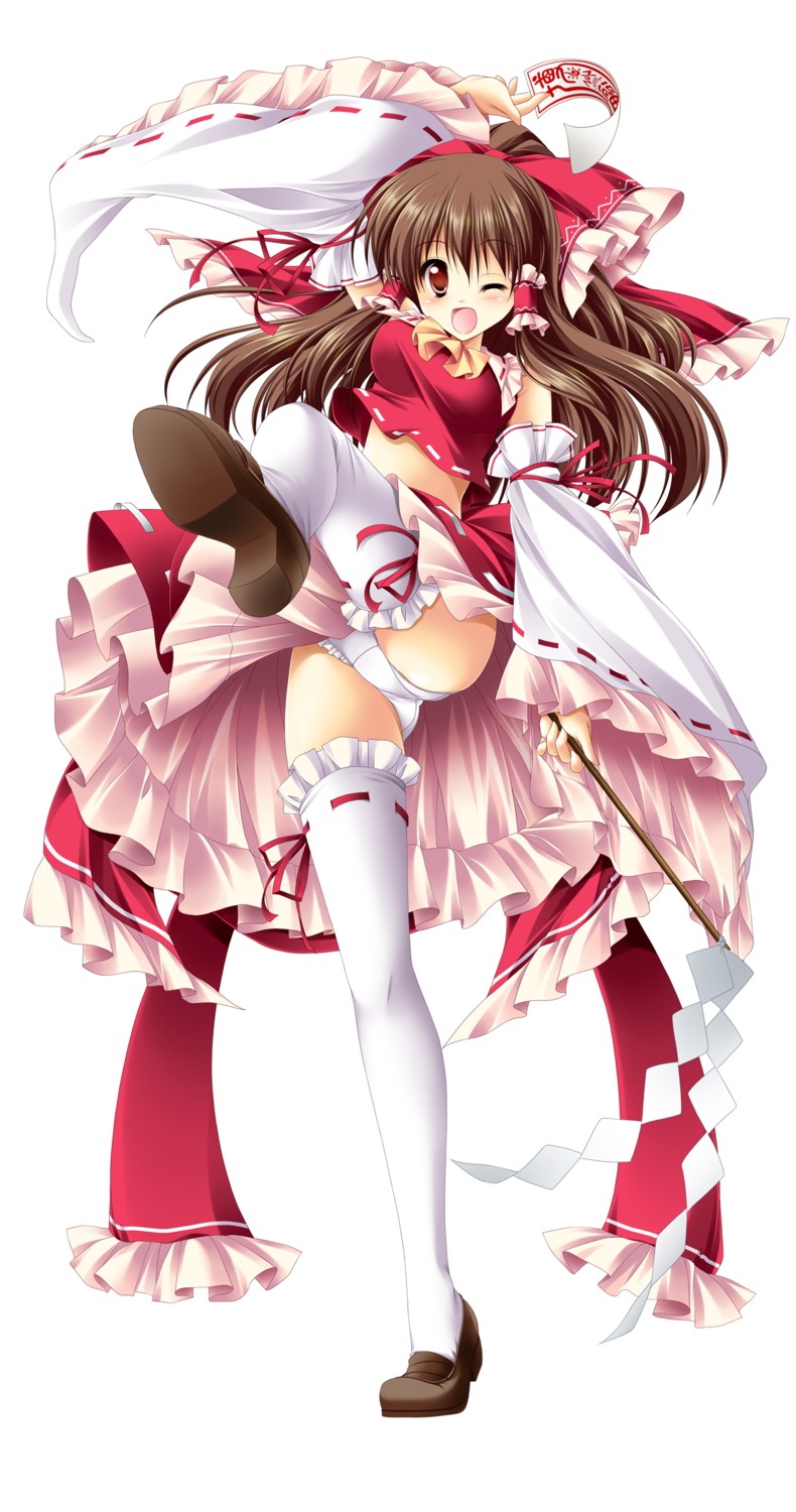 hakurei_reimu kamiya_tomoe miko pantsu thighhighs touhou